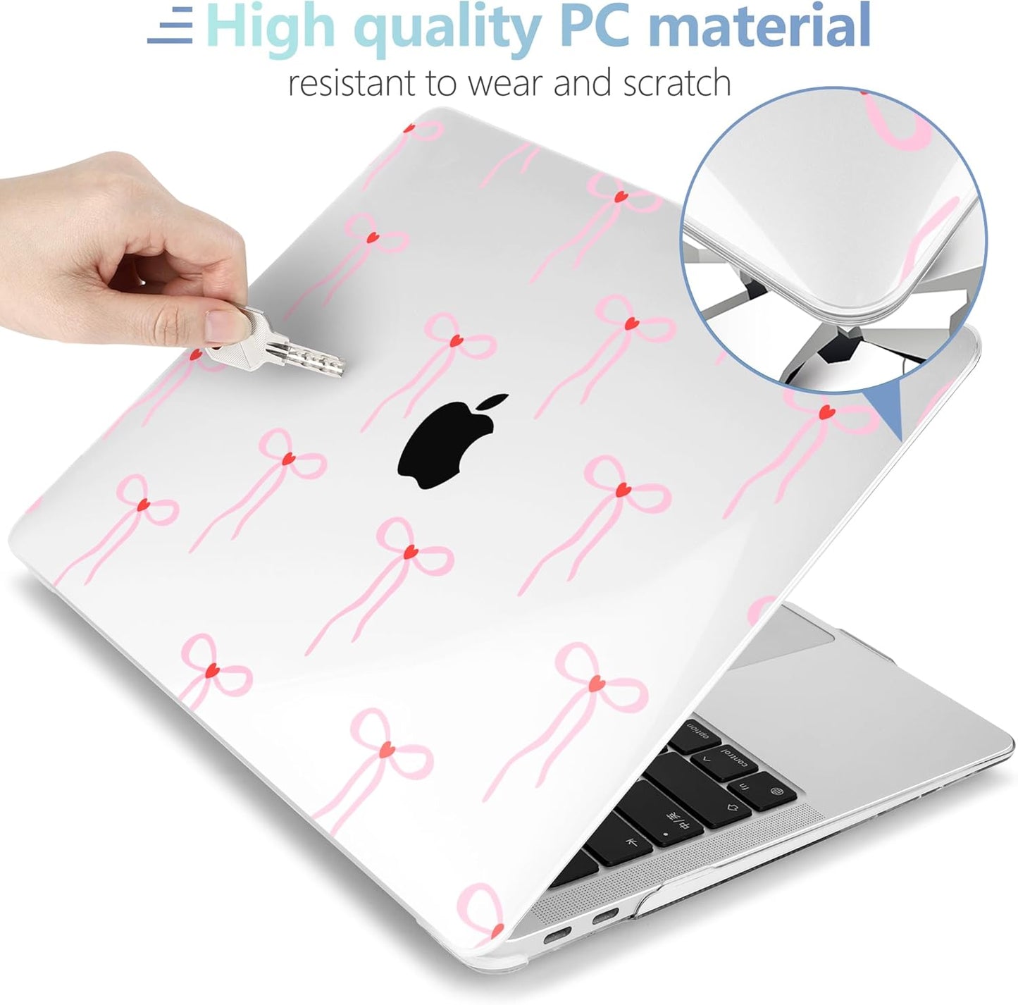 MEEgoodo for MacBook Air 13 inch Case 2021 2020 2019 2018 Released A2337 M1 A2179 A1932 with Touch ID, Plastic Hard Shell & Keyboard Cover Compatible with MacBook Air Case 13.3,Bows & Little Hearts