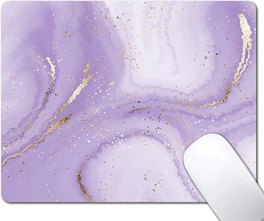 Gold Splatter Marble Mouse Pad, Purple Texture Marbling Mousepad for Design, Anti-Slip Rubber Base Wireless Mouse Pads for Laptop