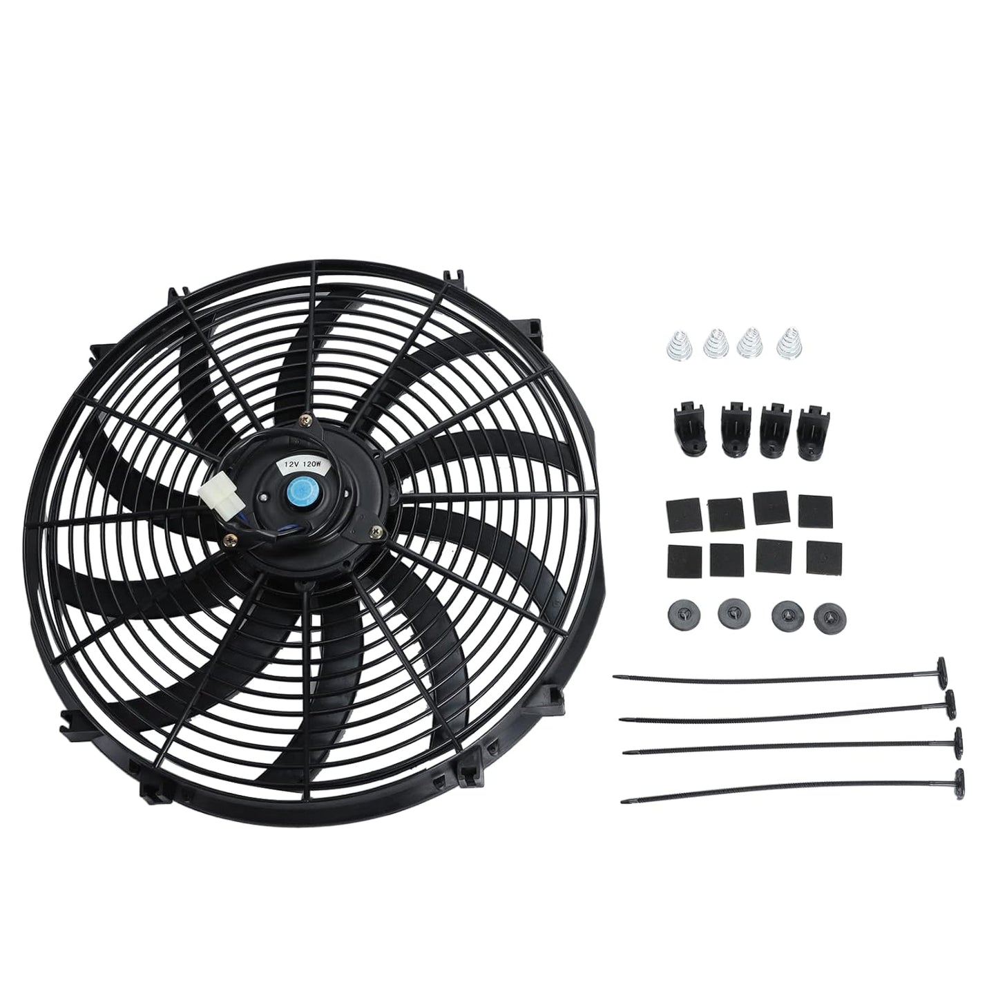 2PCS 16 Inch Universal Slim Fan Push Pull Electric Radiator Cooling 12V 120W Mount Kit Black