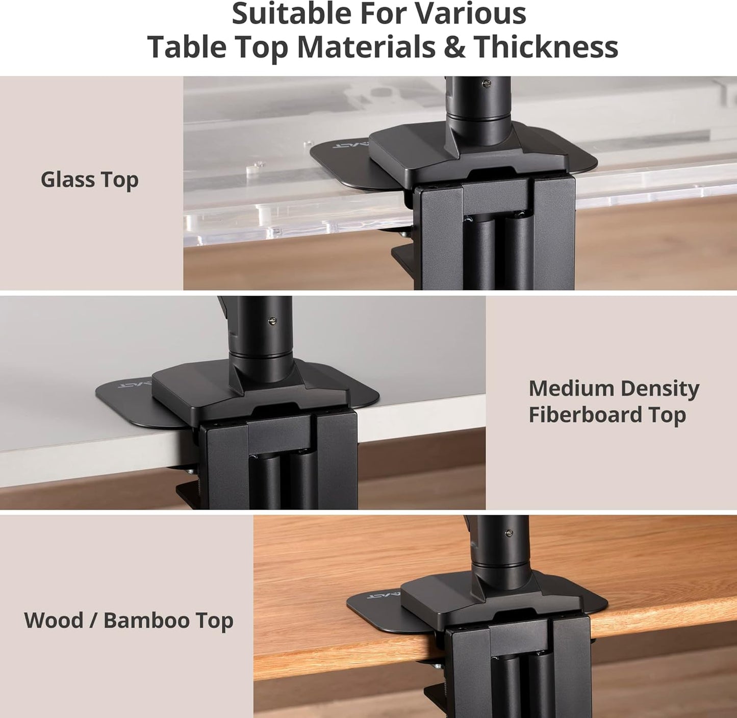 AVLT Adjustable Reinforcement Plate Bracket Mount for Fragile Tabletop - Supports Monitor Stand with C Clamp Or Grommet Installation - Black