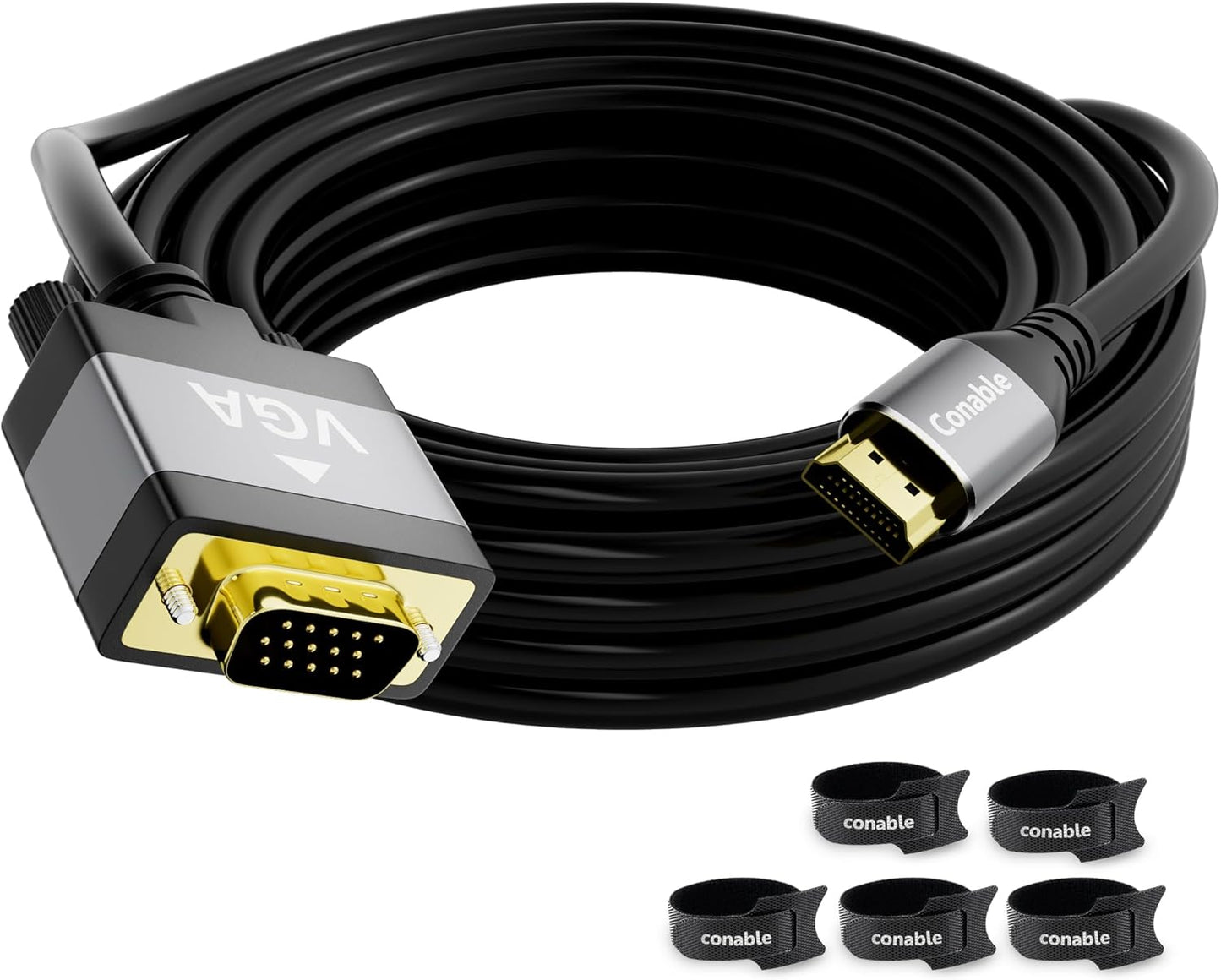HDMI to VGA Cable 15 FT, Uni-Directional HDMI (Source) to VGA (Display) Cable, Black Male to Male Cord, Gold-plated Connectors, Aluminum Shells, for PC, Desktop, Laptop, Monitor, Projector, HDTV, Xbox