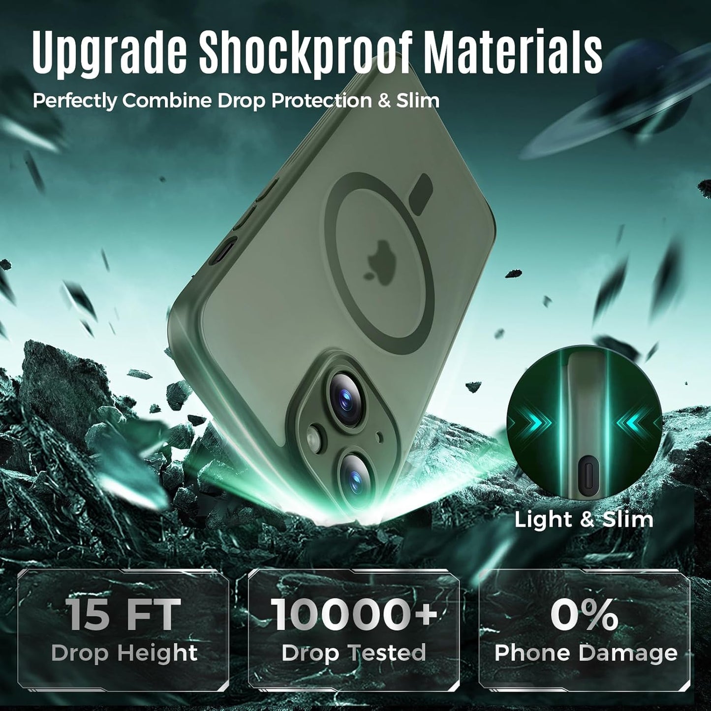 Designed for iPhone 14 Case, Compatible with MagSafe, with Privacy Screen Protectors X2, [Camera Protection] [15FT Military Drop Protection] Shockproof Phone Case, 6.1", Alpine Green