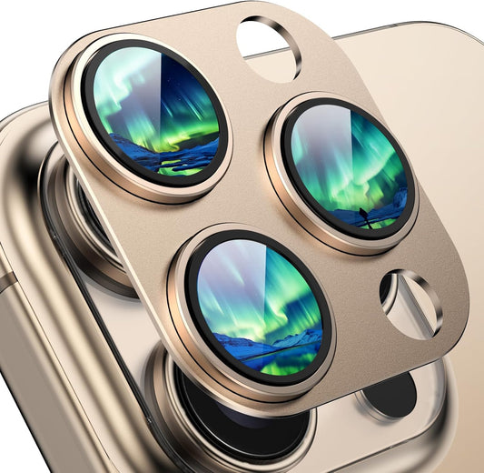 Compatible with iPhone 16 Pro Camera Lens Protector,[AR Anti-Reflection][Strong Adsorption][Shatterproof] 9H Metal Tempered Glass Re-AR Full Coverage Camera Screen Cover,Gold