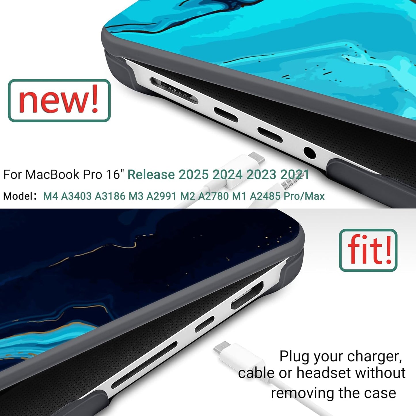 DONGKE for M4 MacBook Pro 16 Inch Case 2024 2023 2021 A3403 A3186 M3 A2991 M2 A2780 M1 A2485 Pro/Max Chip, Plastic Hard Shell Case & Keyboard Cover for Mac Pro 16 with Touch ID, Blue Marble