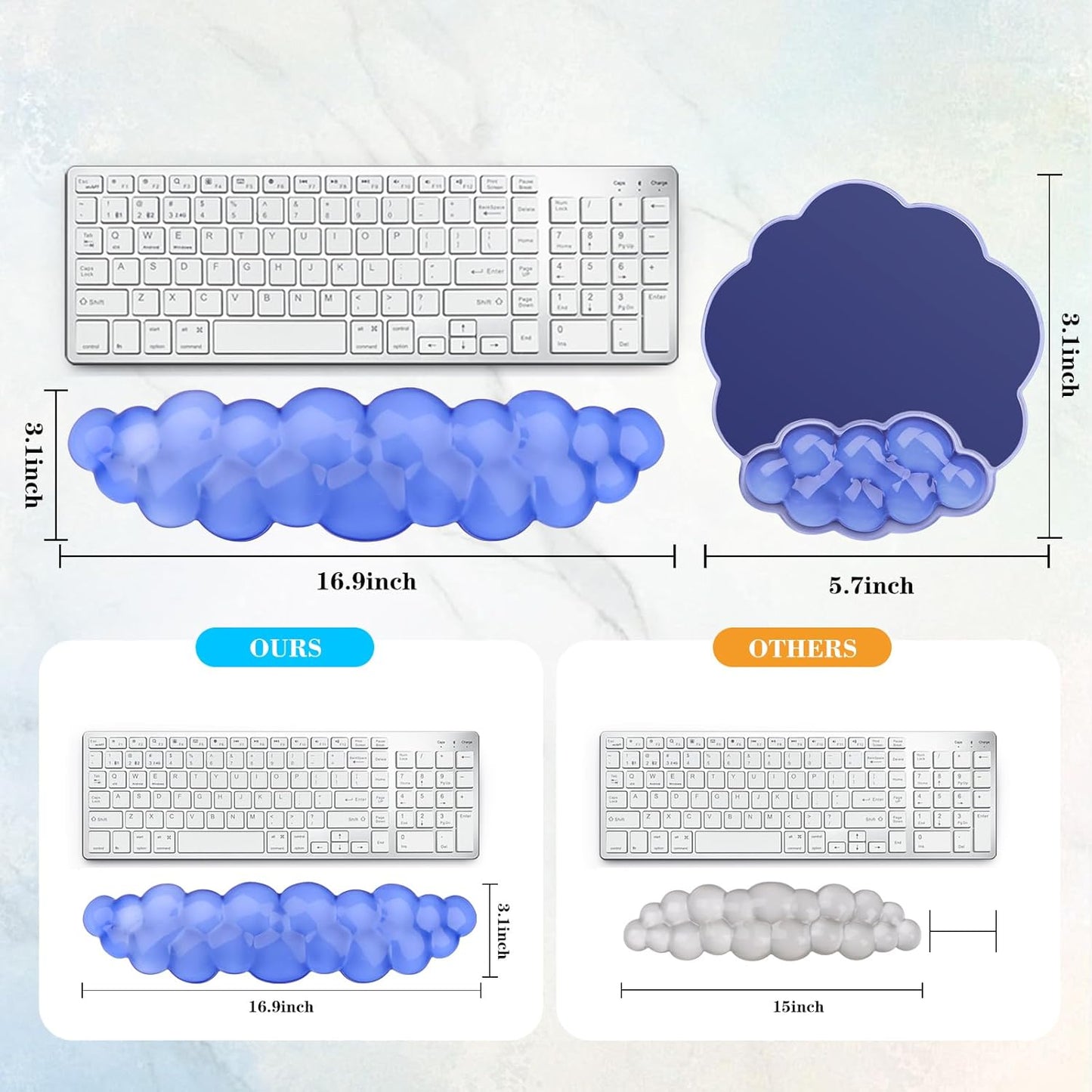 Gel Cloud Keyboard and Mouse Wrist Rest, Cute Wrist Support and Arm Support Rest for Typing Pain Relief，Suitable for Office/Computer/Laptop/Gaming Set-Blue