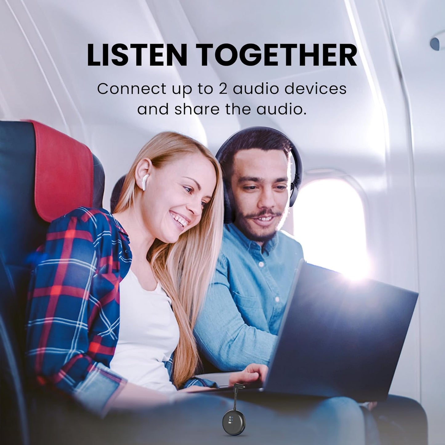 Avantree SoundJet R1 – Airplane Bluetooth Adapter for Headphones & AirPods, aptX Adaptive, Qualcomm Chipset, 20H Battery, Wireless Audio Transmitter for in-Flight Travel Essentials - Black