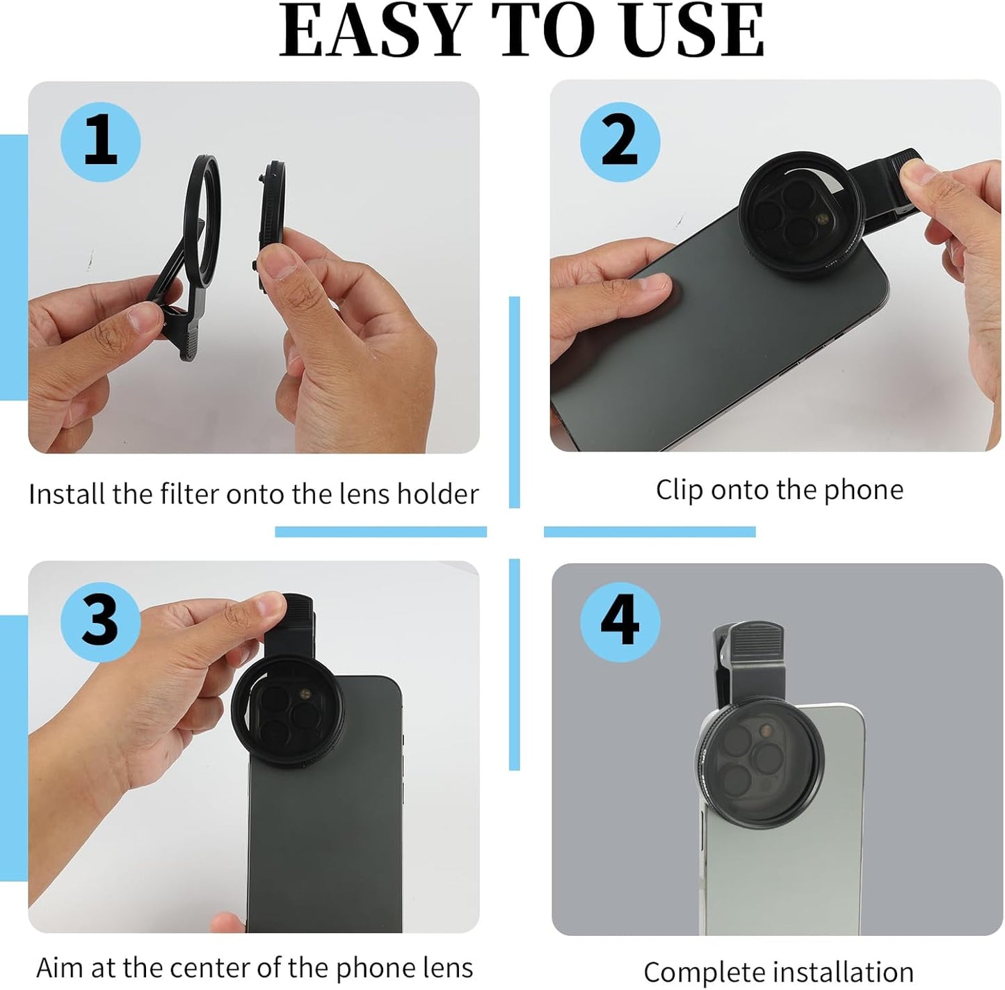 52mm CPL Filter for Phone Camera Clip Kit, Universal Phone Polarizing Filter Attachment Compatible with iPhone 16/15 / 14/13 Series, Polarizer to Enhance Vibrant Color and Reduce Glare