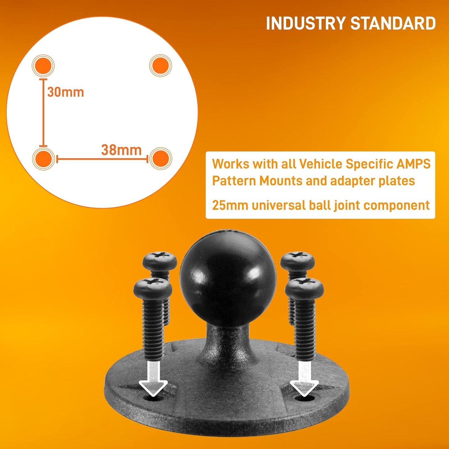 iBOLT 25mm / 1 inch Composite AMPS Round Adapter Plate for Industry Standard Dual Ball Socket mounting arms 23528