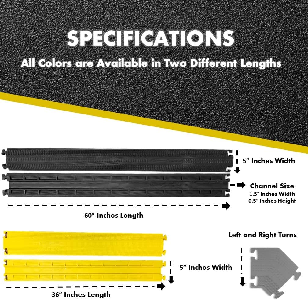 Kable Kontrol Drop Over Floor Cord Cover – 60” Inch Long 1 Channel Cable or Wire Protector – 270 Pcs Bulk Pack - Rubber Ramp for Indoor and Outdoor Use – Yellow