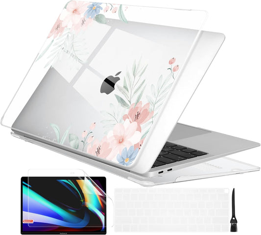 Batianda Design Case for M1 MacBook Air 13 Inch Model A2337 A2179 A1932 2021 2020 2019 Release,3D Painted Hard Shell with Keyboard Cover & Screen Protector, Cute Flower