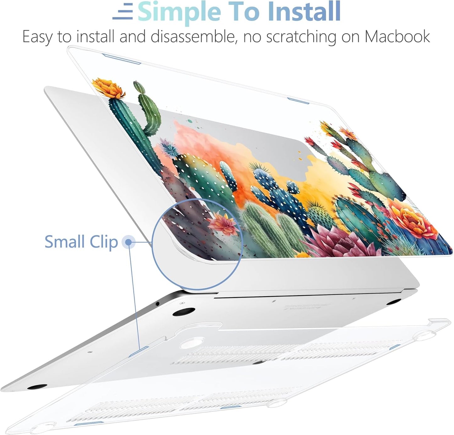 MEEgoodo for MacBook Air 13.3 inch Case 2021 2020 2019 2018 A2337 M1 A2179 A1932,Clear Case for MacBook Air M1, Laptop Shell with Keyboard Webcam Cover & Trackpad Film & Type C Adapter,Tropical Cactus