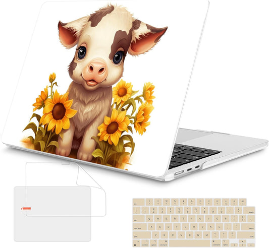 Mektron Compatible with M4 MacBook Air 15 inch Case 2025 A3241 2024 2023 M3 A3114 A2941 M2 Liquid Retina Display Touch ID, Plastic Hard Case & Keyboard Skin & Screen Protector - Cute Cow