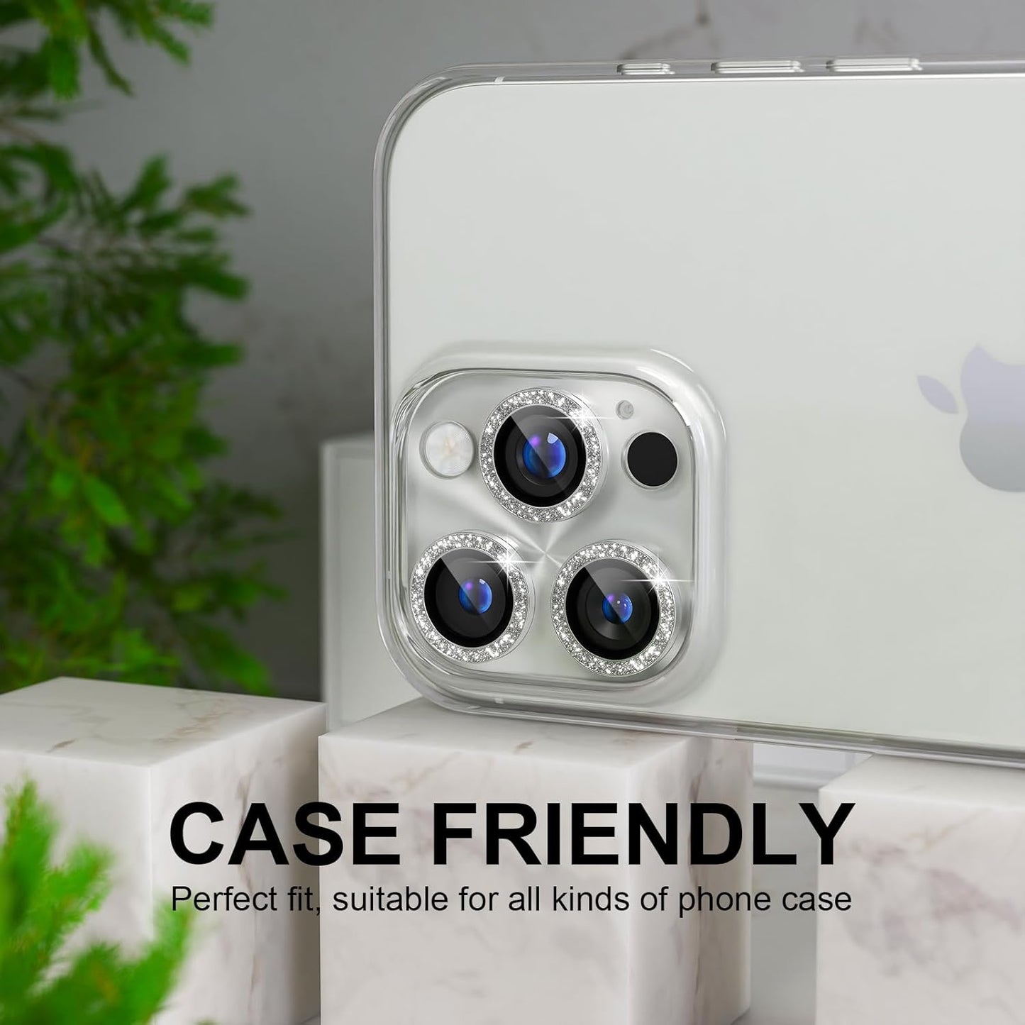 Choiche Compatible for iPhone 16 Pro/iPhone 16 Pro Max Camera Lens Protector, Bling Camera Cover with 9H Tempered Glass Lens Screen Protector Metal Ring Decoration Accessories(Clear-Silver)