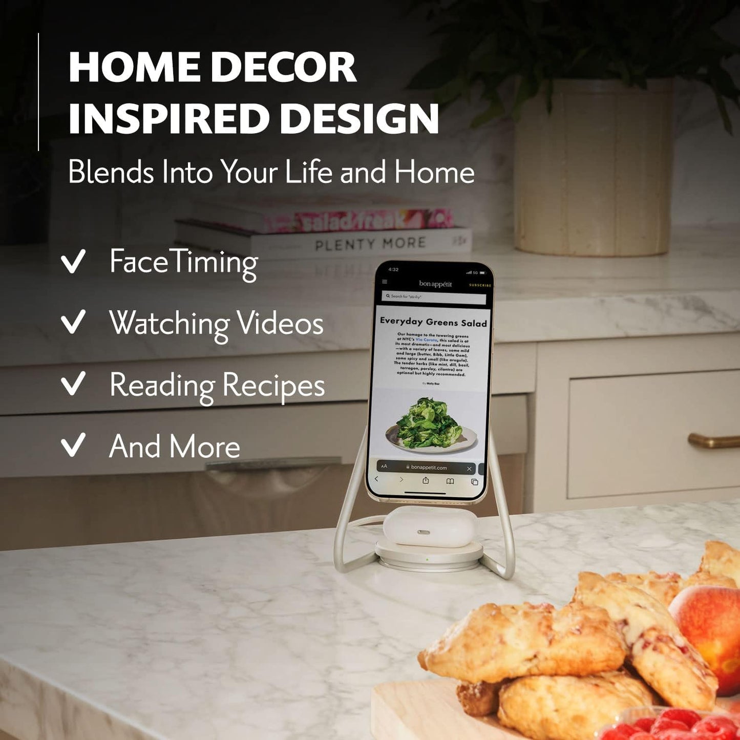 COURANT MAG:2 Wireless Charging Stand - Belgian Linen, 2 in 1 Multi-Device Charger - Magnetic Stand for MagSafe iPhones 16, 15, 14, 13, 12 with Charging Base for AirPod Cases, (Camel)