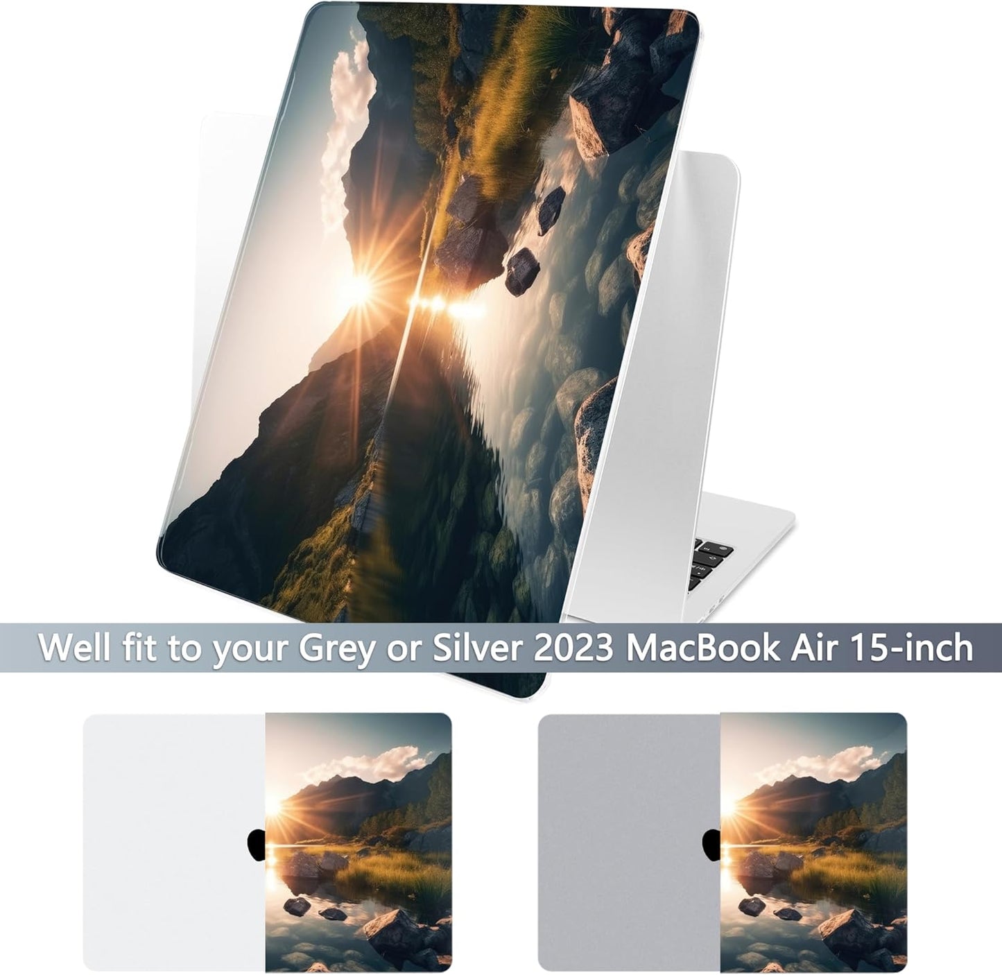 Batianda Premium Case for New MacBook Air 15 inch 2025 2024 2023 with M4 M3 M2 Chip, Designed Protective Plastic Hardshell & Keyboard Cover & Screen Protector, Mountain Sunrise