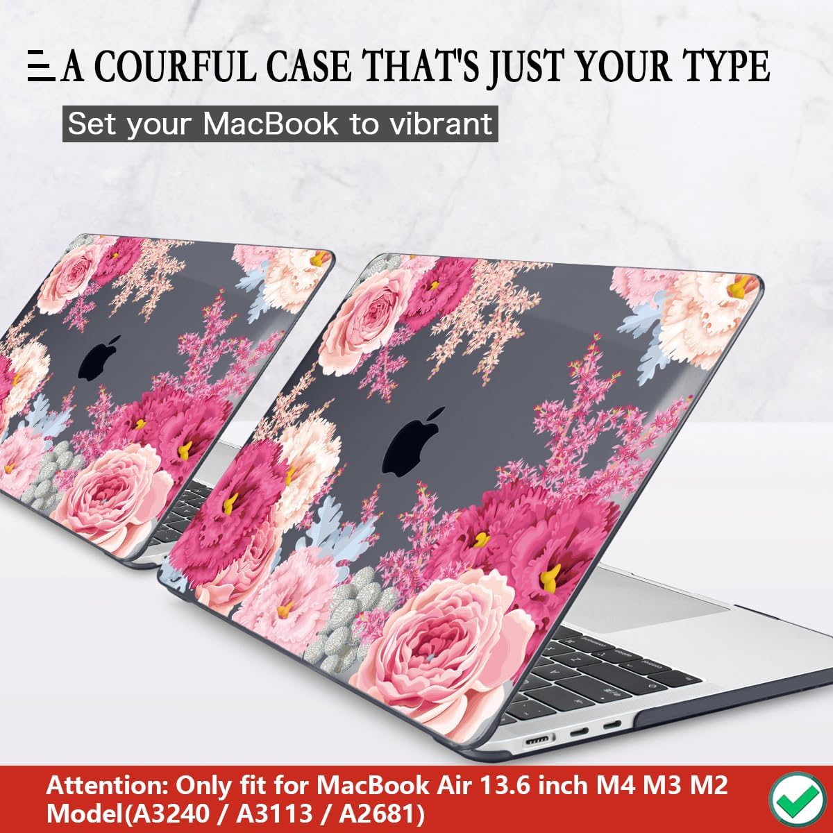 CISSOOK Laptop Cover, Hard Shell Case with Keyboard Cover for MacBook Air 13.6 inch M3 A3113 & M2 A2681, Gorgeous Flowers