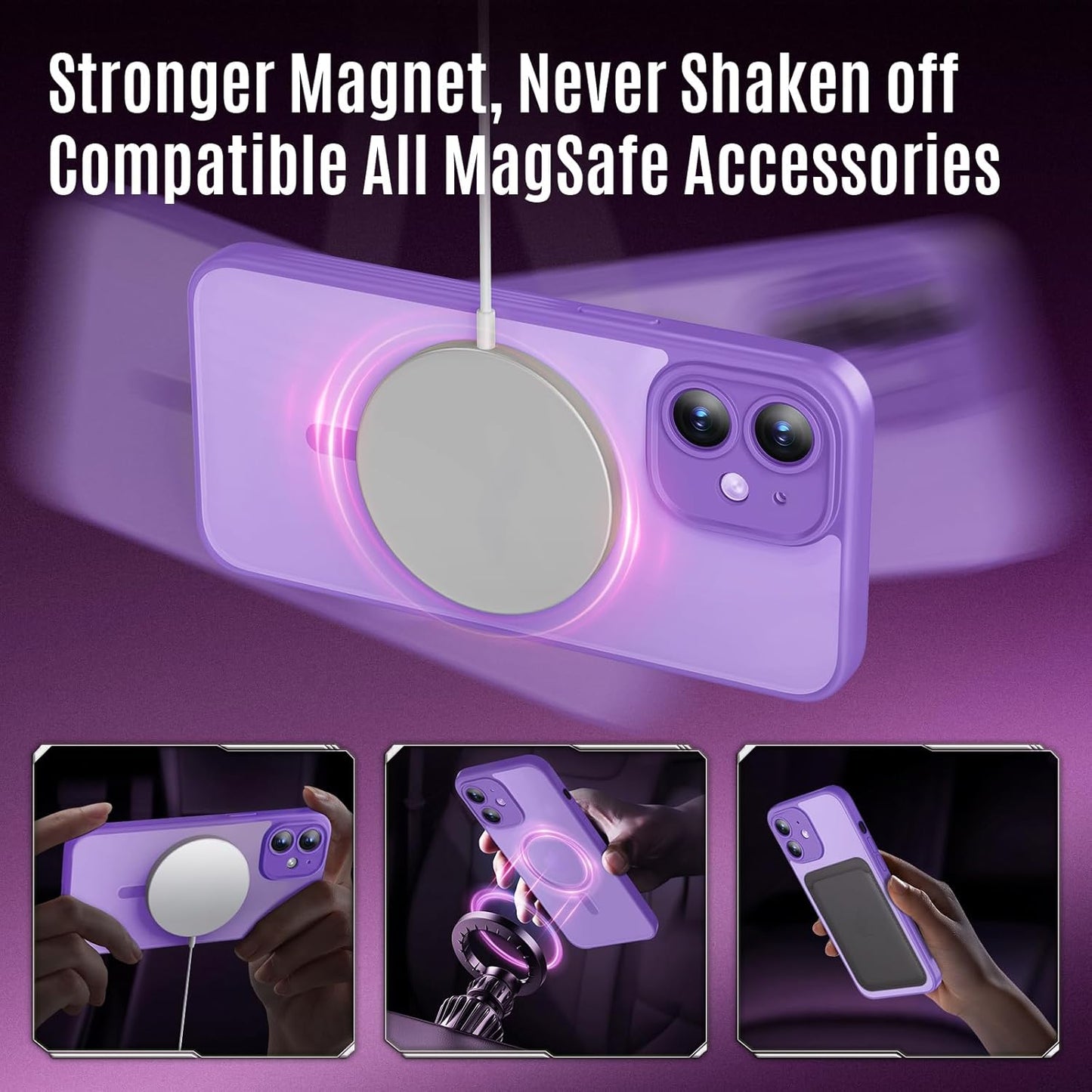 Designed for iPhone 12 Case, Compatible with MagSafe, with Privacy Screen Protectors X2, [Camera Protection] [15FT Military Drop Protection] Shockproof Phone Case, 6.1", Light Purple
