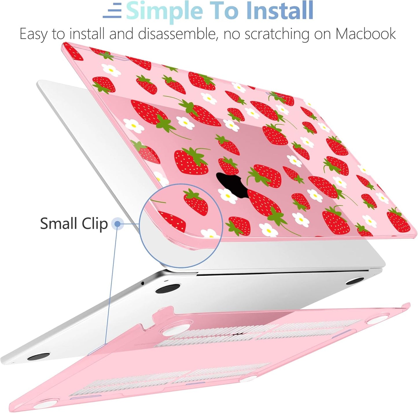 MEEgoodo for M4/M3/M2 MacBook Air 15.3 inch Case 2025 2024 2023, Case Fit Model (A3241/A3114/A2941) for MacBook Air 15 inch, Laptop Hard Shell with Keyboard Cover, Strawberries & Flowers
