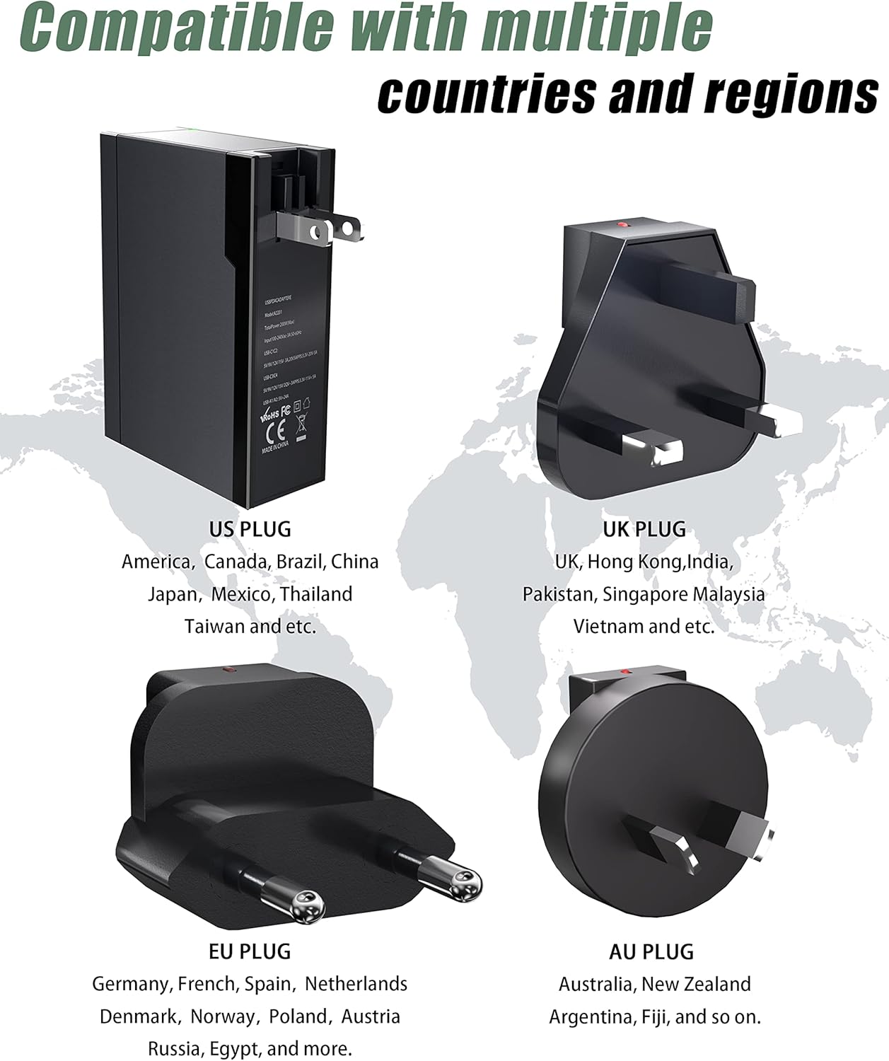 CHIPOFY 200W USB C Wall Charger, GaN Gaming Laptop Super Fast Desktop Charging Block for iPhone 14 13 Pro Max Plus iPad MacBook Samsung Galaxy S23/22/21 Note20 Pixel(UK/EU/AU Plug)