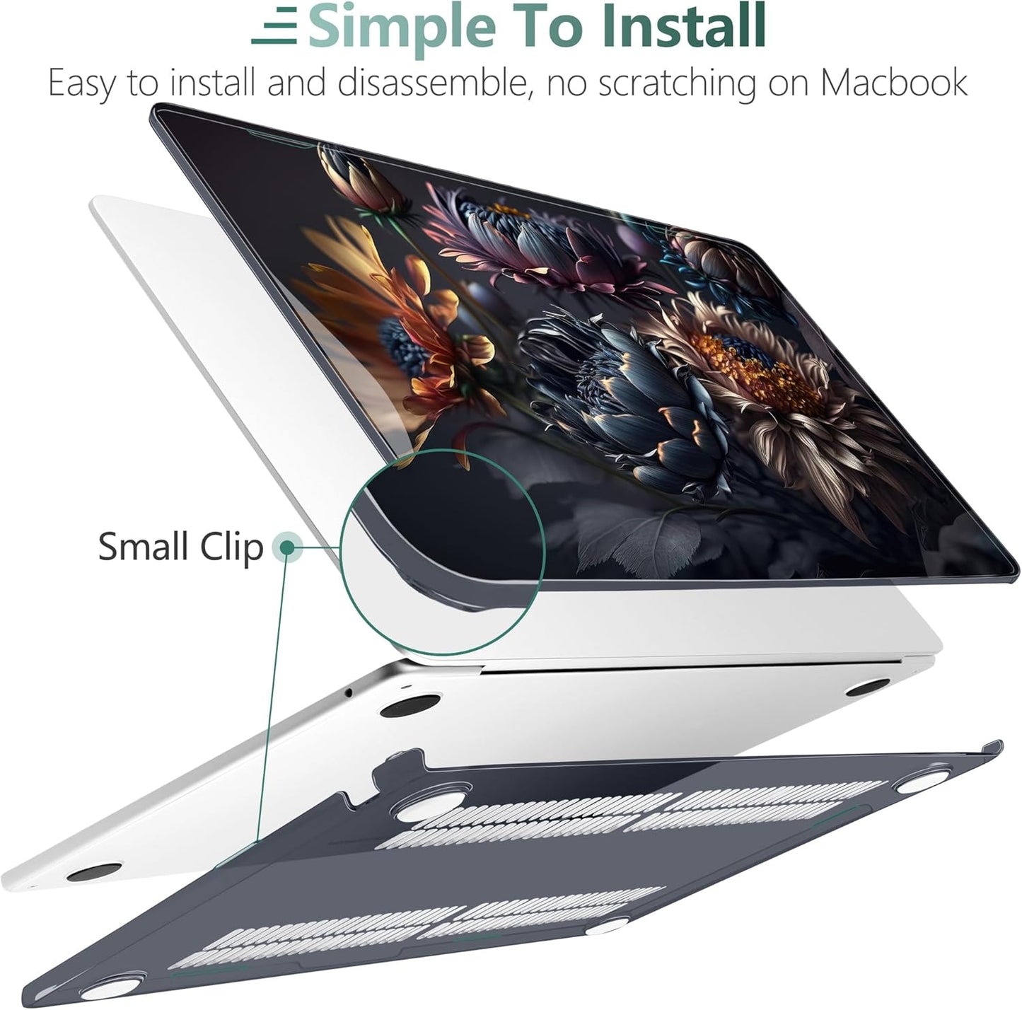 TWOLSKOO Compatible with M4 MacBook Air 15 inch Case 2025-2023 Released Model M4 A3241 M3 A3114 M2 A2941, Plastic Hard Shell & Screen Protector & Keyboard Cover & Trackpad Film, Blossom Floral