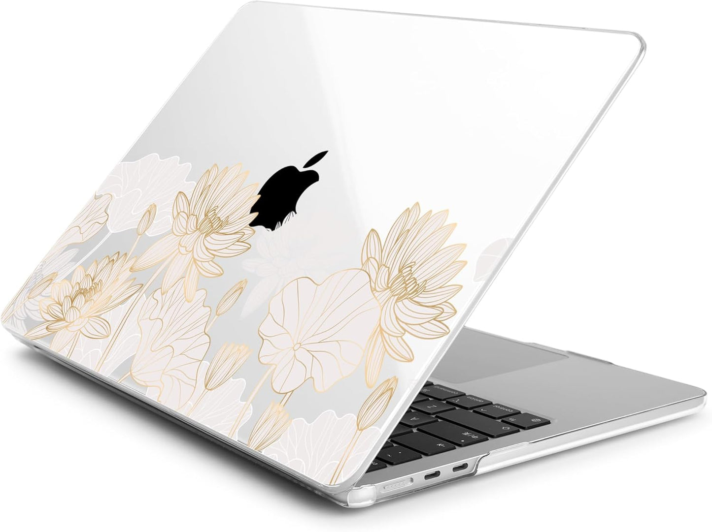 Batianda Premium Case for New MacBook Air 15 inch 2025 M4 2024 2023 with M3 M2 Chip Model A3241/A3114/A2941, Designed Protective Plastic Hardshell & Keyboard Cover & Screen Protector, Gold Lotus