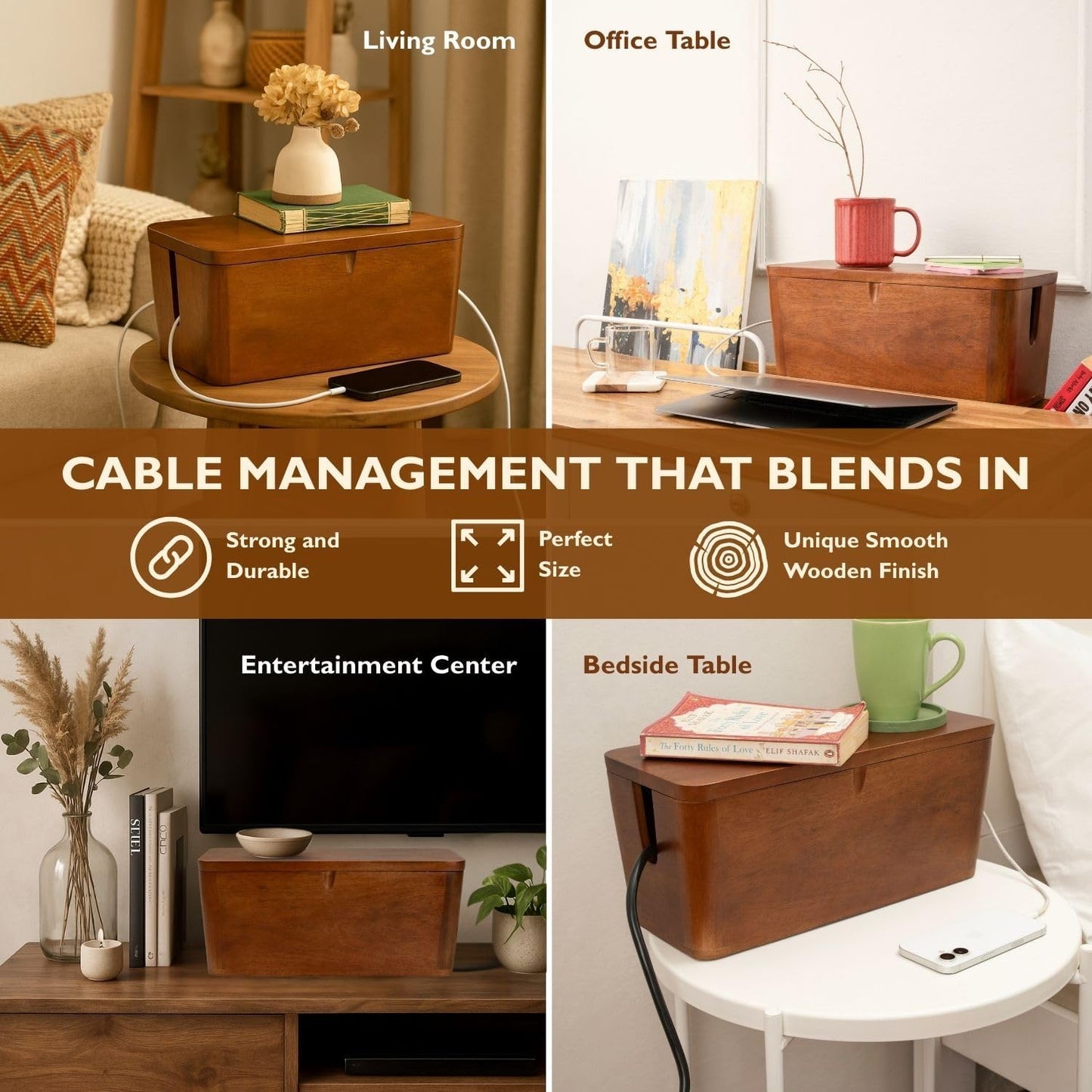 Extra Large Cable Management Box - Cable Organizer Box and Power Strip Box for Electrical Cord Management - Desk Cord Hider and Floor Cable Management - Wire Storage and Organization for Cords