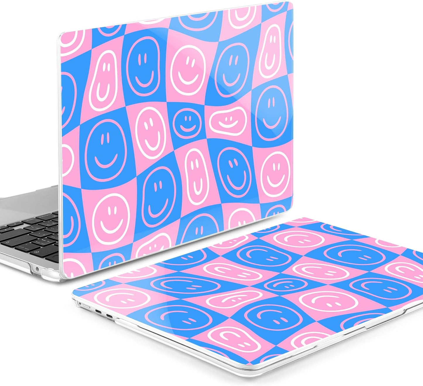 MEEgoodo for M4/M3/M2 MacBook Air 15.3 inch Case 2025 2024 2023, Case Fit Model (A3241/A3114/A2941) for MacBook Air 15 inch, Laptop Hard Shell with Keyboard Cover, Smiling Faces & Checkered
