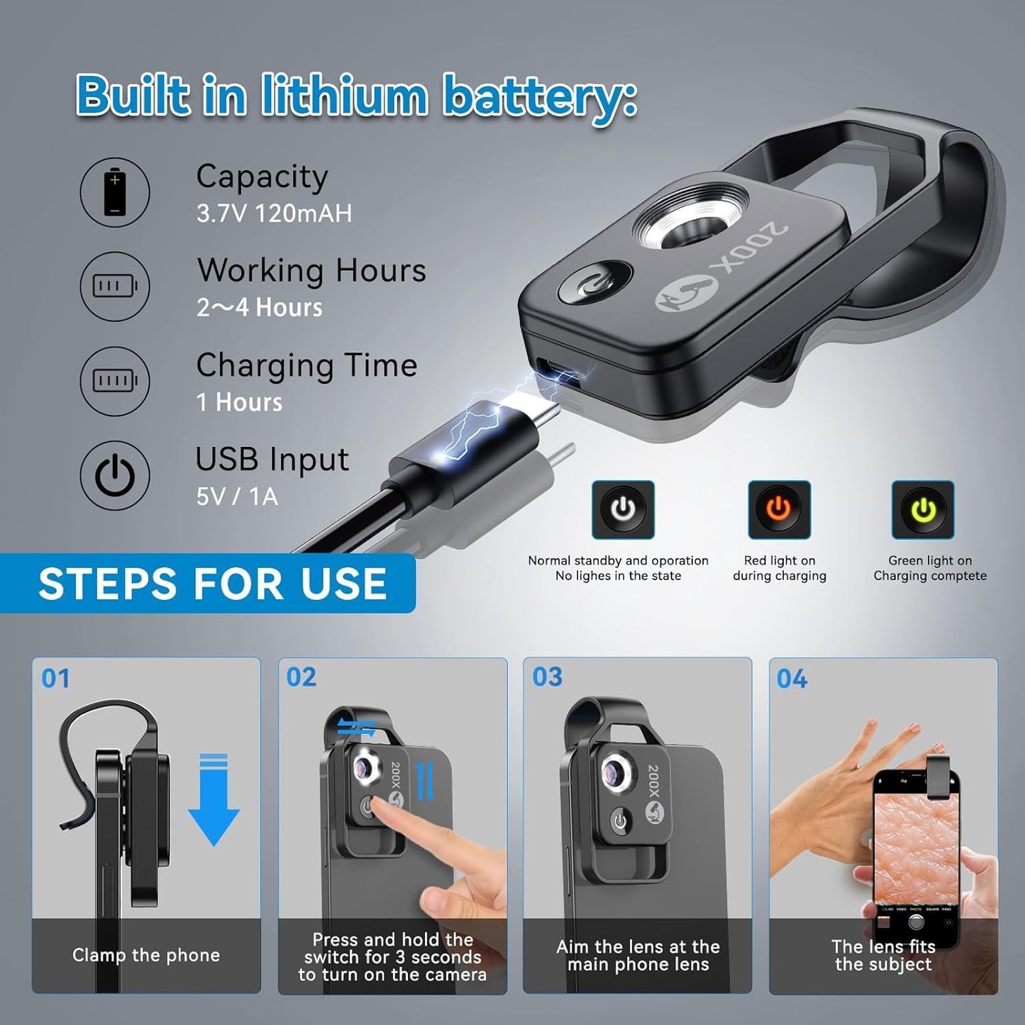 APEXEL 200X Phone Microscope Lens, Nano Zoom Phone Micro Lens for iPhone Android with LED Light CPL Universal Clip, Nanozoom Mini Pocket Digital Microscope, Portable Smartphone Macro Lens Camera