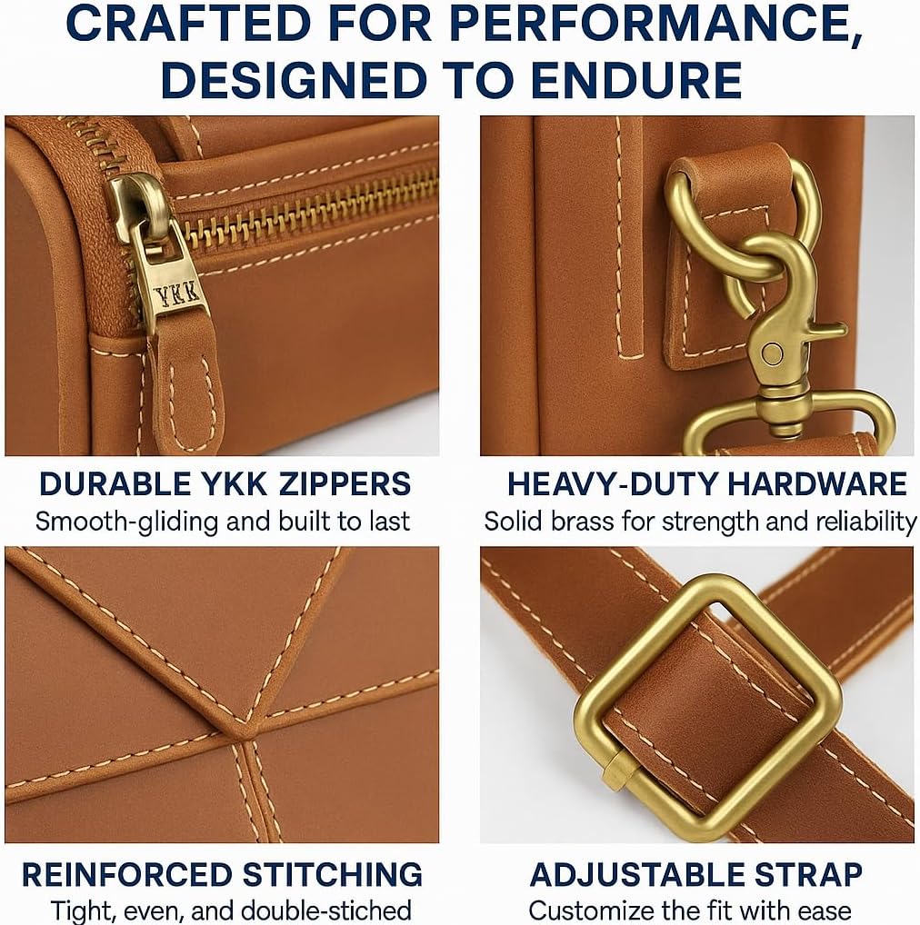 Luxorro Full Grain Leather Briefcase for Men, Light Brown, 17"(W) x 13"(H) x 5"(D), Fits 15.6 Inch Laptop