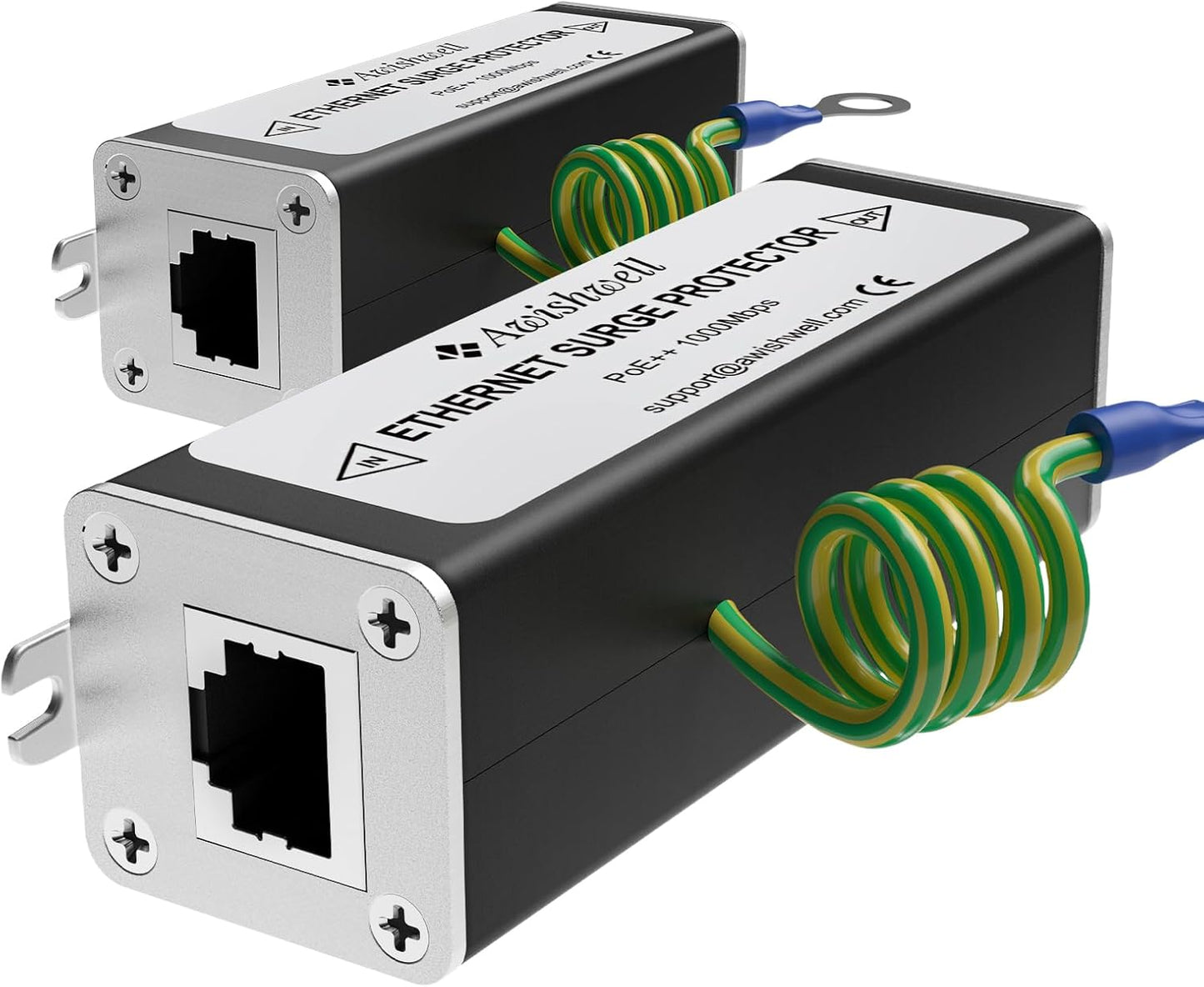 20KA Ethernet Surge Protector Gigabit, 2Pack PoE++ Network Protection, RJ45 Surge Protector-Ethernet Transformer, Lightning Arrestor CAT5/CAT6 Thunder Arrestor-Mounting Flange/GDT