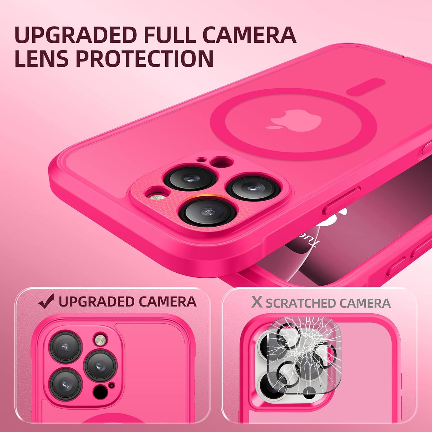 BERFY Magnetic for iPhone 16 Pro Max Case, Compatible with MagSafe, [Built-in 9H Tempered Glass Screen Protector & Camera Protection] Full Body Translucent Matte Phone case for 16 Pro Max, Hot Pink