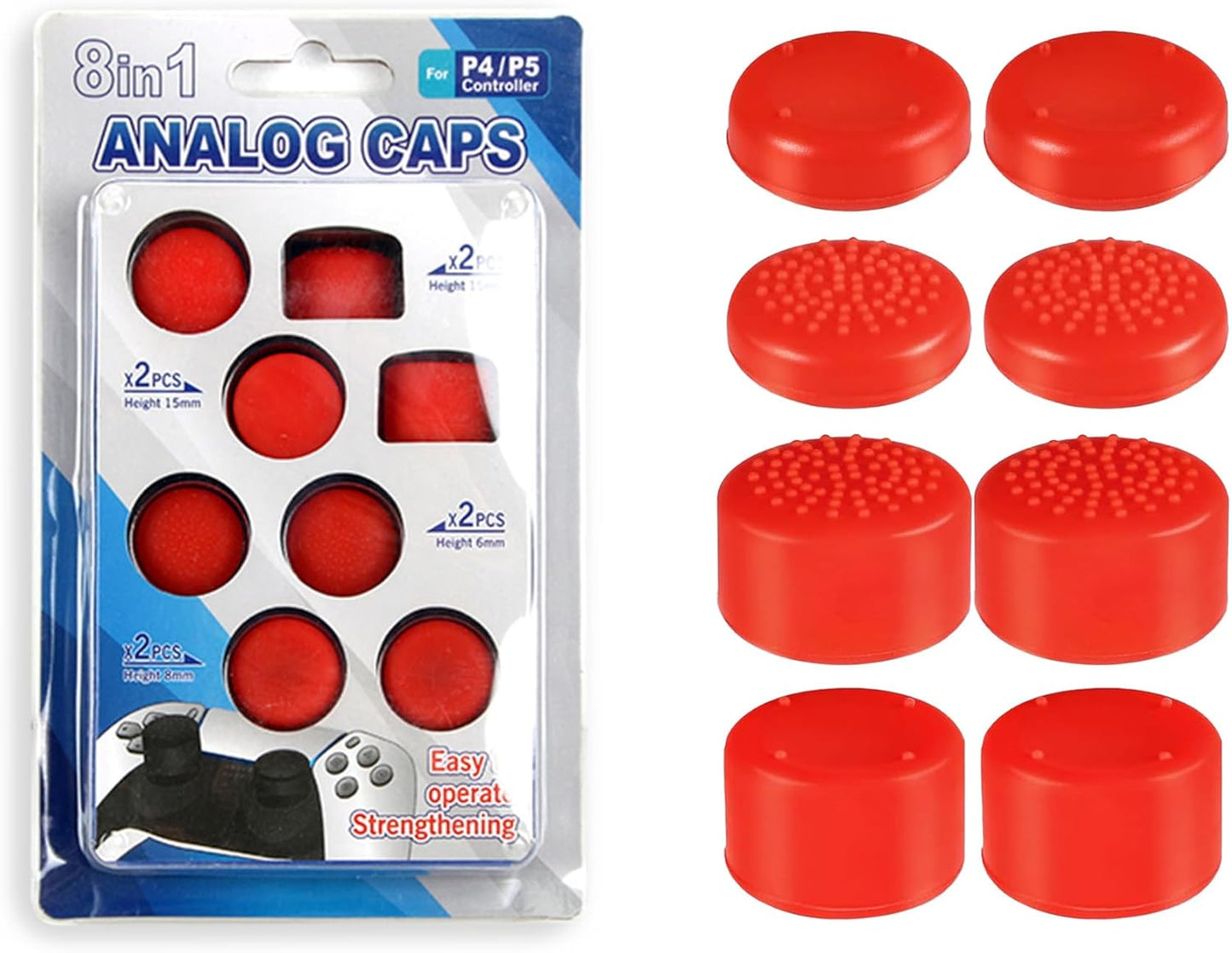 8PCS Silicone Thumb Grips for PS5/PS4/Switch Pro Controllers - 8 Joystick Caps - 3-Height Silicone Joystick Caps with Textured & Smooth Designs, Enhanced Grip for Pro Gaming Accessories