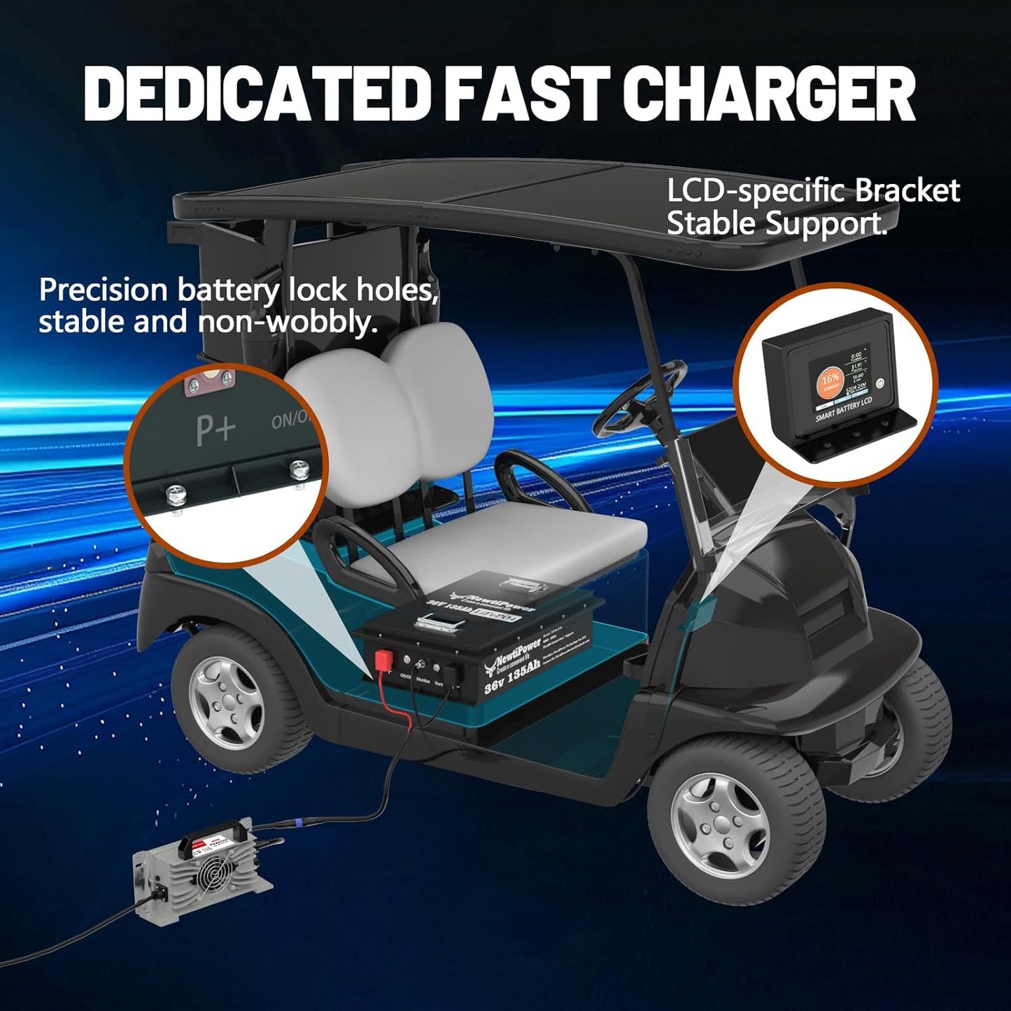 36V 135Ah Golf Cart Lithium LiFePO4 Battery with Charger and 200A BMS Grade A Cells Deep Cycle Rechargeable Battery,10000+ Cycles,Perfect for Golf Cart,Off Grid Applications (36V 135Ah-GC)