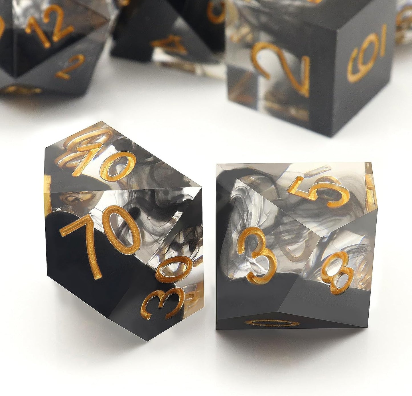 Haxtec Sharp Edge Dice Set DND Dice Set with Dice Case Handmade Black Swirls Resin D&D Dice Set for TTRPGs Compatible with Dungeons and Dragons Gifts-Dark Soul