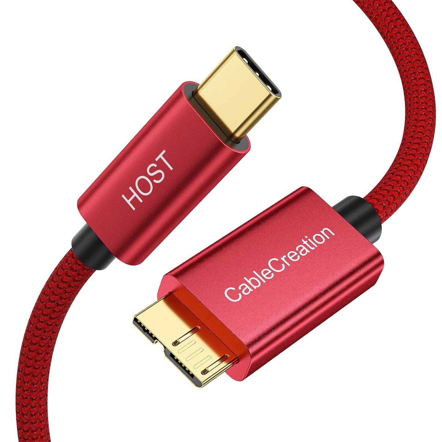 CableCreation 1FT USB C to Micro B Cable,10Gbps Speed External Hard Drive Braided,USB 3.1 Type C to Micro B Work for iPhone 15 Series,Seagate WD Westgate My Passport,MacBook Pro/Air, iPad/Tablet,Red