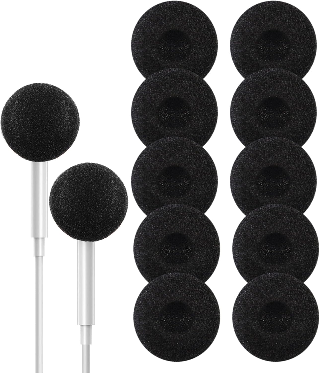 Ear Cushions for Earphone Headphones, Soft Foam 20mm Replacement Covers for Most Standard in-ear Earphone, Earbuds, Headsets, Walkie Talkies (Black) 10 Pack