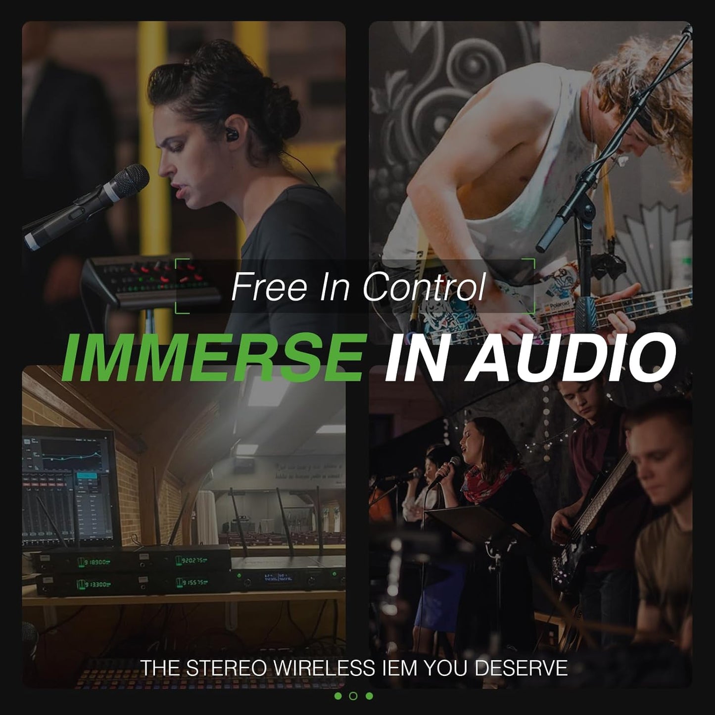 Phenyx Pro Wireless in-Ear Monitor System, Stereo IEM System with Rack Mount Kit, 89 Frequencies, 900MHz UHF Band, 164ft Range, Suitable for Stage & Studio (4 Bodypacks with Transmitter)