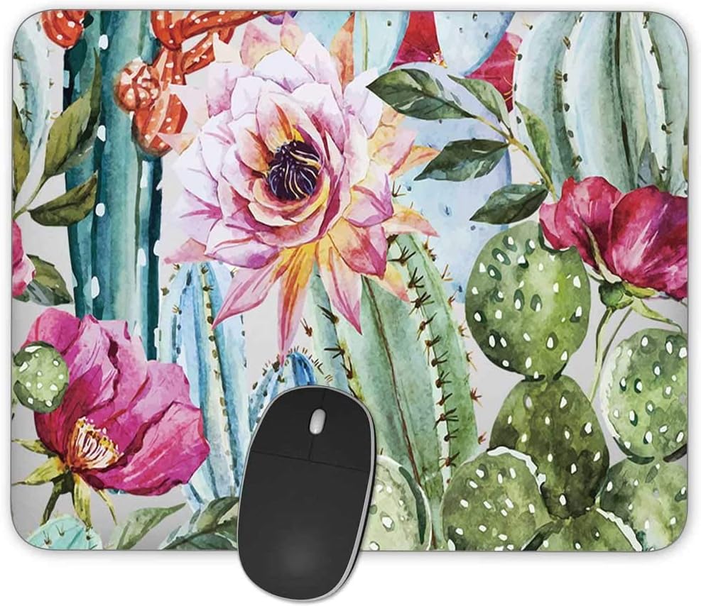 Gaming Mouse Pad， Bright Succulent Cactus Rectangle Mouse Pad Size(9.84"x7.87")