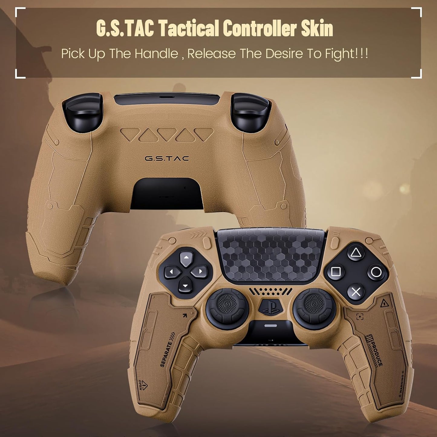 GeekShare G.S.TAC Tactical PS5 Controller Skin Set: Non-Slip Silicone Cover Compatible with PS5 Wireless Controller, 2 Thumb Grips & 2 Stickers, Compatible with Monster Hunter Wilds (Desert Yellow)