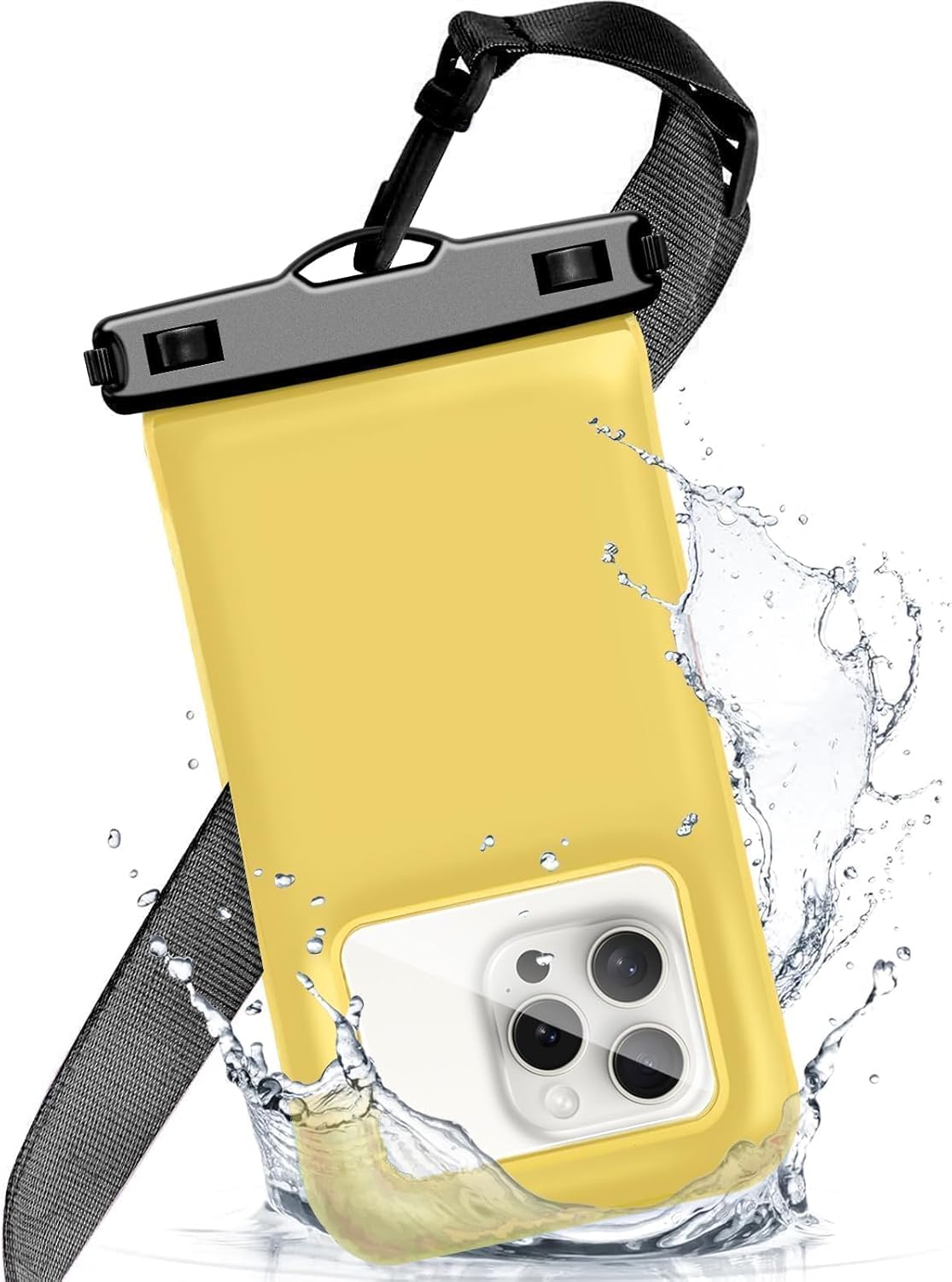 Floatable Soap Bubble Waterproof Phone Pouch/Case with Crossbody Lanyard for iPhone 16 Pro Max/15 Pro/14/13/12, IP68 Cellphone Dry Bag Beach Cruise Ship Essentials, 1 Pack-Yellow-7″