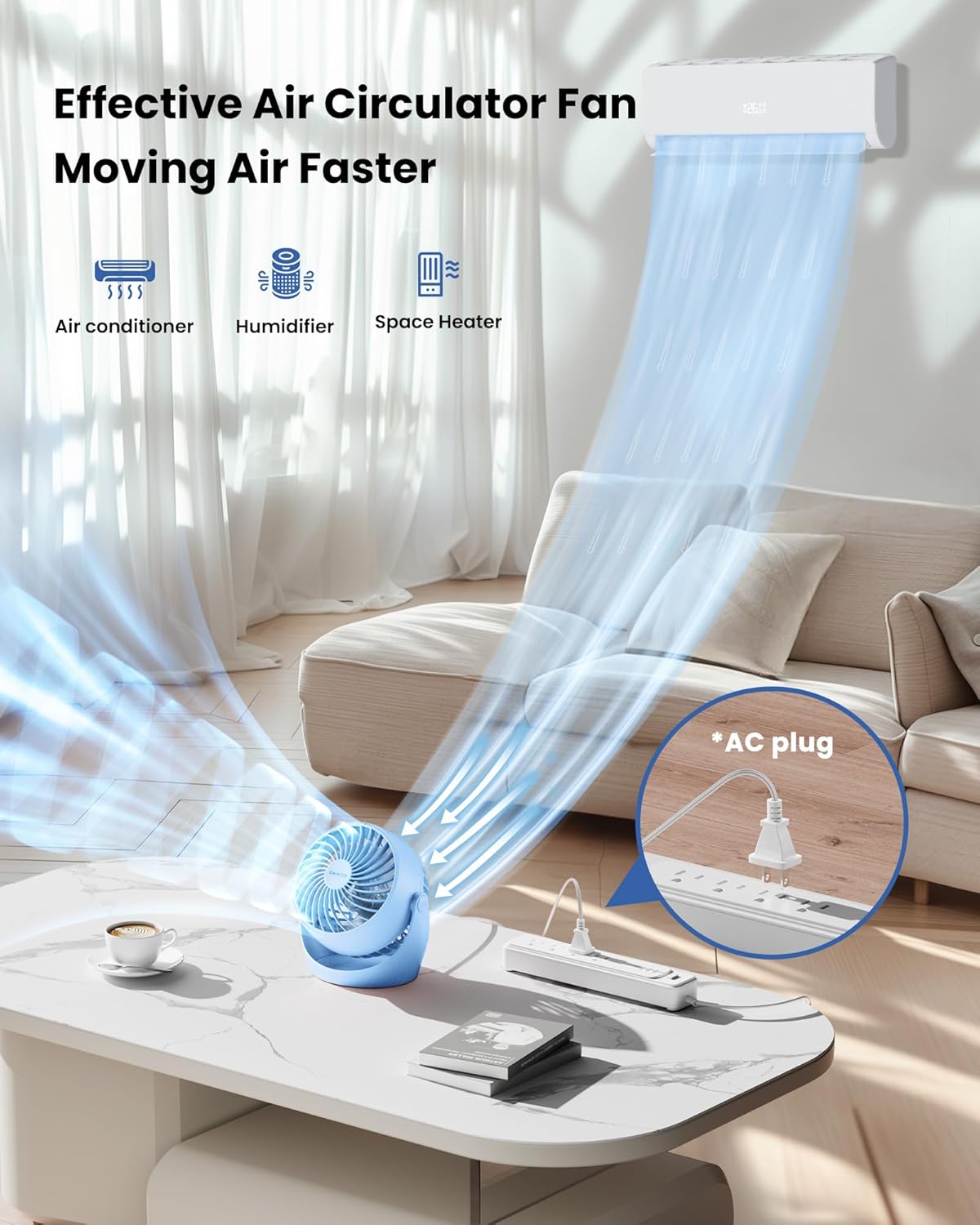 Gaiatop Desk Fan, 5-Inch Portable Electric Table Desktop Air Circulator Fans, Small but Powerful with 3 Speed 360° Adjustable Tilt for Cooling Home Dorm Office Bedroom Bathroom Kitchen, Blue
