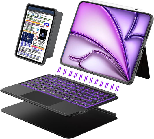 iPad Keyboard Case for iPad Air 13 inch (M3 M2 2025 2024),Pro 12.9 inch 6/5/4/3rd Gen,Flex Magnetic Detachable Bluetooth Keyboard with Trackpad,Springy Backlit Keys,Slim iPad Case with Stand (Black)