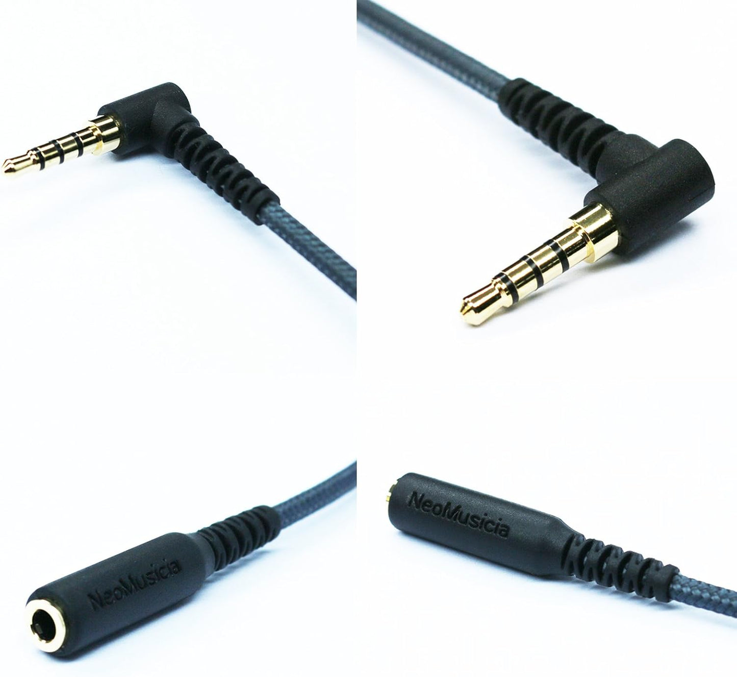 100cm(3.2ft) Right Angle 4 Pole 3.5mm 1/8 inch Male to 4 Pole 3.5mm 1/8 inch Female Stereo Audio Headphone Earphone Extension Cable Adapter Cord Tangle-Free Braided Wire