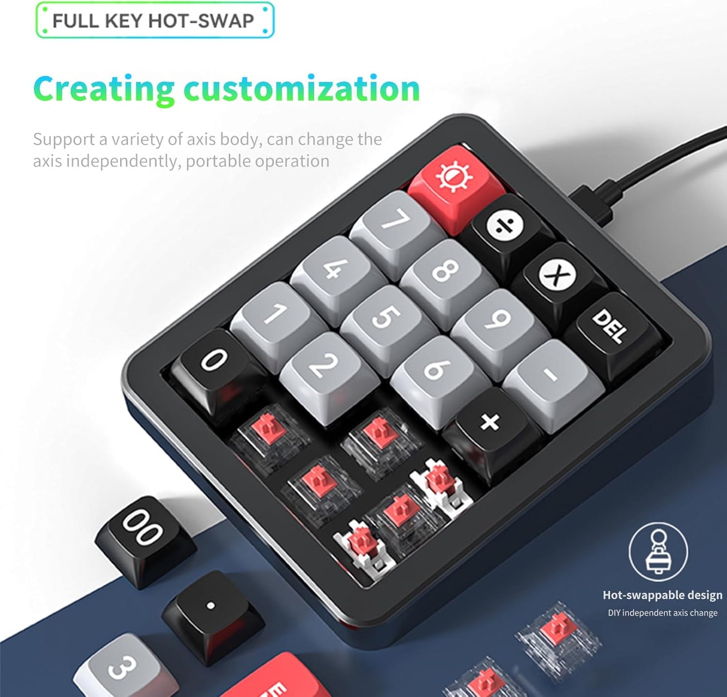 Adventurers K812 Wired Mechanical Numeric Keypad, 19-Key Hot-Swappable RGB Numpad, Macro Programmable, Detachable Type-C Cable, Game/Office Mode Switch – for PC/Laptop/Desktop (Black)