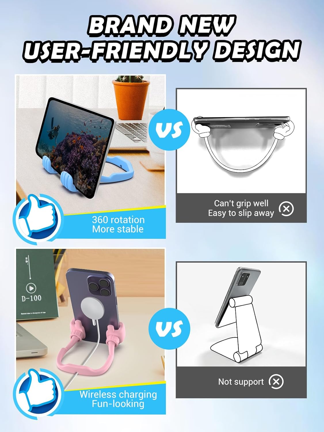 Dad Gifts for Fathers Day from Daughter Son Cell Phone Stand: 4 Pack UPGRADE Adjustable Thumbs Up Lazy Phone Holder for Desk Fun Birthday Gifts for Grandma Teens Girls Boys Adults Husband from Wife