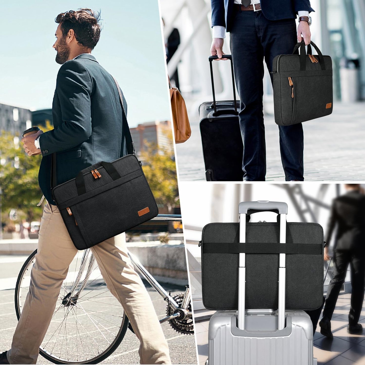 ESTARER Laptop Bag 17-17.3 Inch, Computer Bags for Men Water-resistant Canvas Laptop Case Slim Laptop Sleeve Fits Hp/Dell/Asus/Lenovo/Acer, Dark Grey