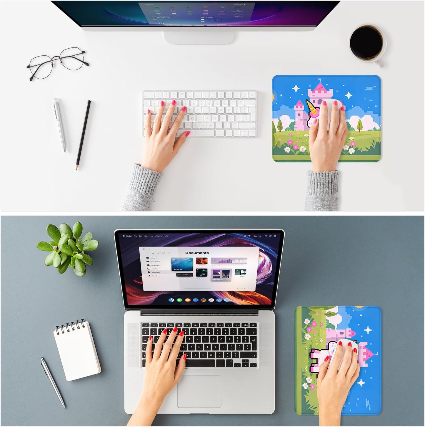 ITNRSIIET Mouse Pad Non-Slip Rubber Base Smooth Surface Stitched Edges Waterproof Durable Compatible with All Mice for Office & Gaming, Desk Accessory, 10.2x8.3x0.12 inch, PixelCastle