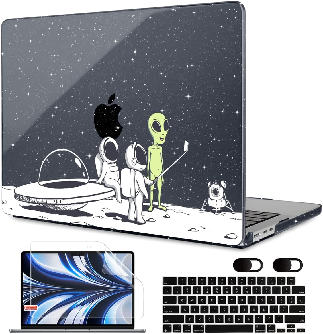 MEEgoodo Case for M4/M3/M2 MacBook Air 13.6 inch Case 2025 2024 2022, Fit Model A3240/A3113/A2681, Laptop Hard Shell with Keyboard Cover Compatible with MacBook Air 13 inch, Astronauts & Alien