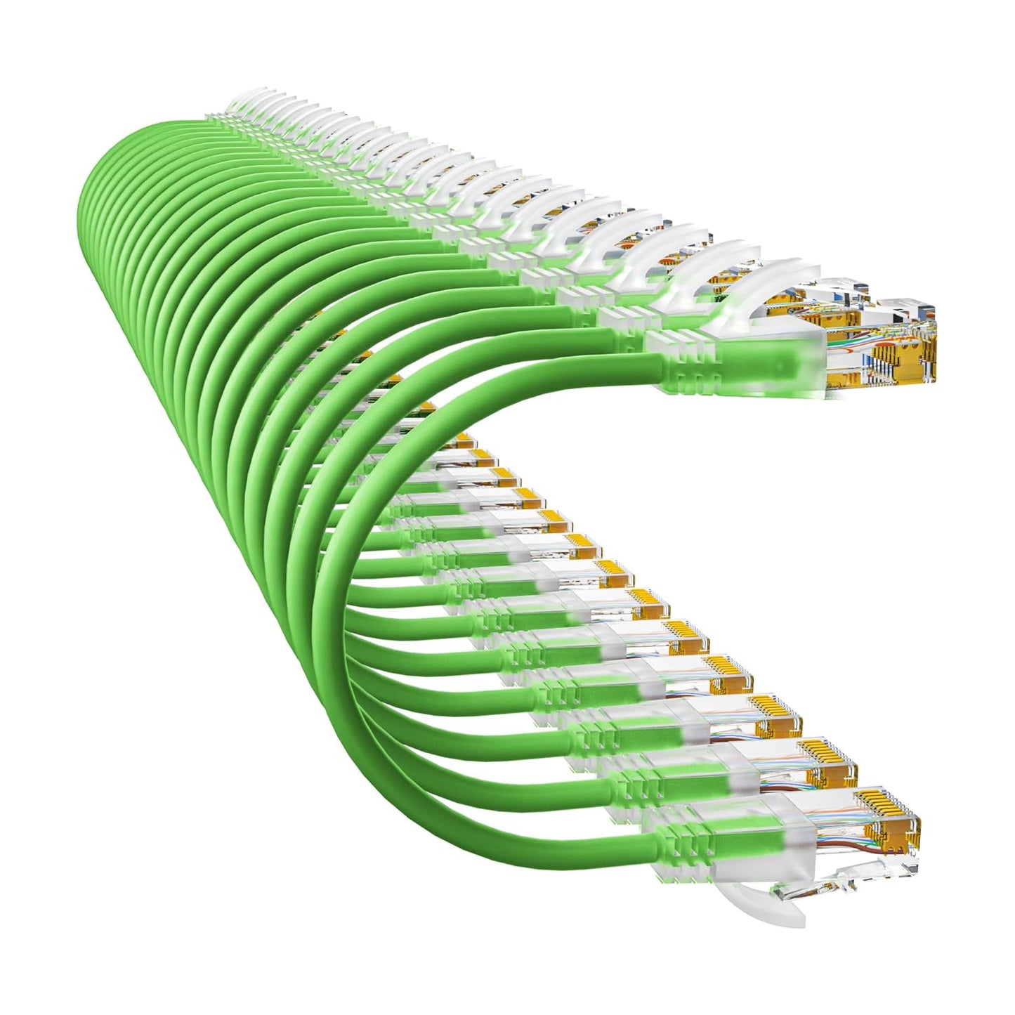 Cat6a Patch Cables 1ft (24 Pack) Slim, Cat6 Ethernet Patch Cable Pure Copper, Flexible Cat 6 Patch Cable 550MHZ 10G, Space-Saving Cat 6A Network Cables for Patch Panel, Green
