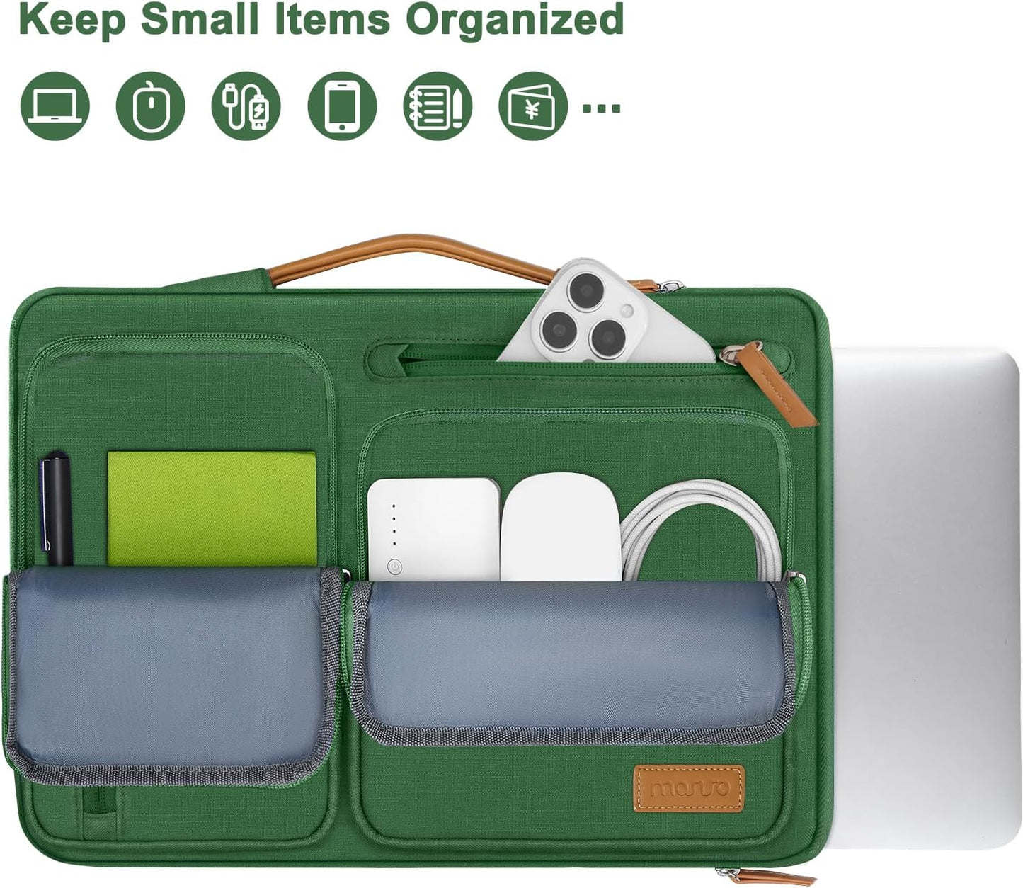 MOSISO 360 Protective Laptop Case 13.3 inch, 13-13.3 inch Laptop Sleeve Compatible with MacBook Air/Pro 13 / Pro 14,HP Dell Acer ASUS,Side Open Carrying Case with 4 Zipper Pockets&Handle,Jungle Green